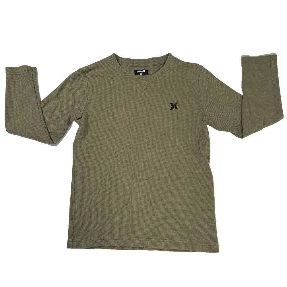 Hurley Youth Boys Shirt M Olive Green Thermal Waffle Long Sleeve Casual Logo Tee